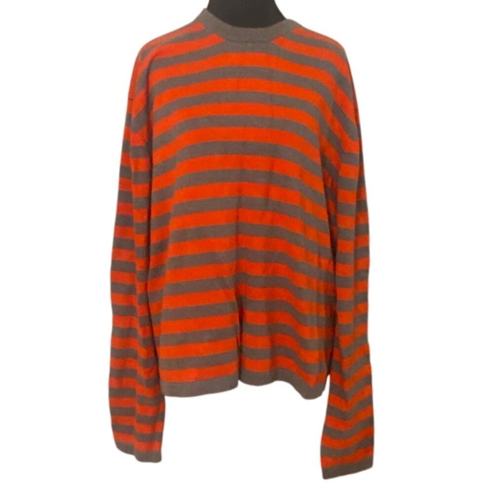 Michael Michael Kors XL Orange Gray Striped Cotton Knit Sweater Crewneck Mens‎